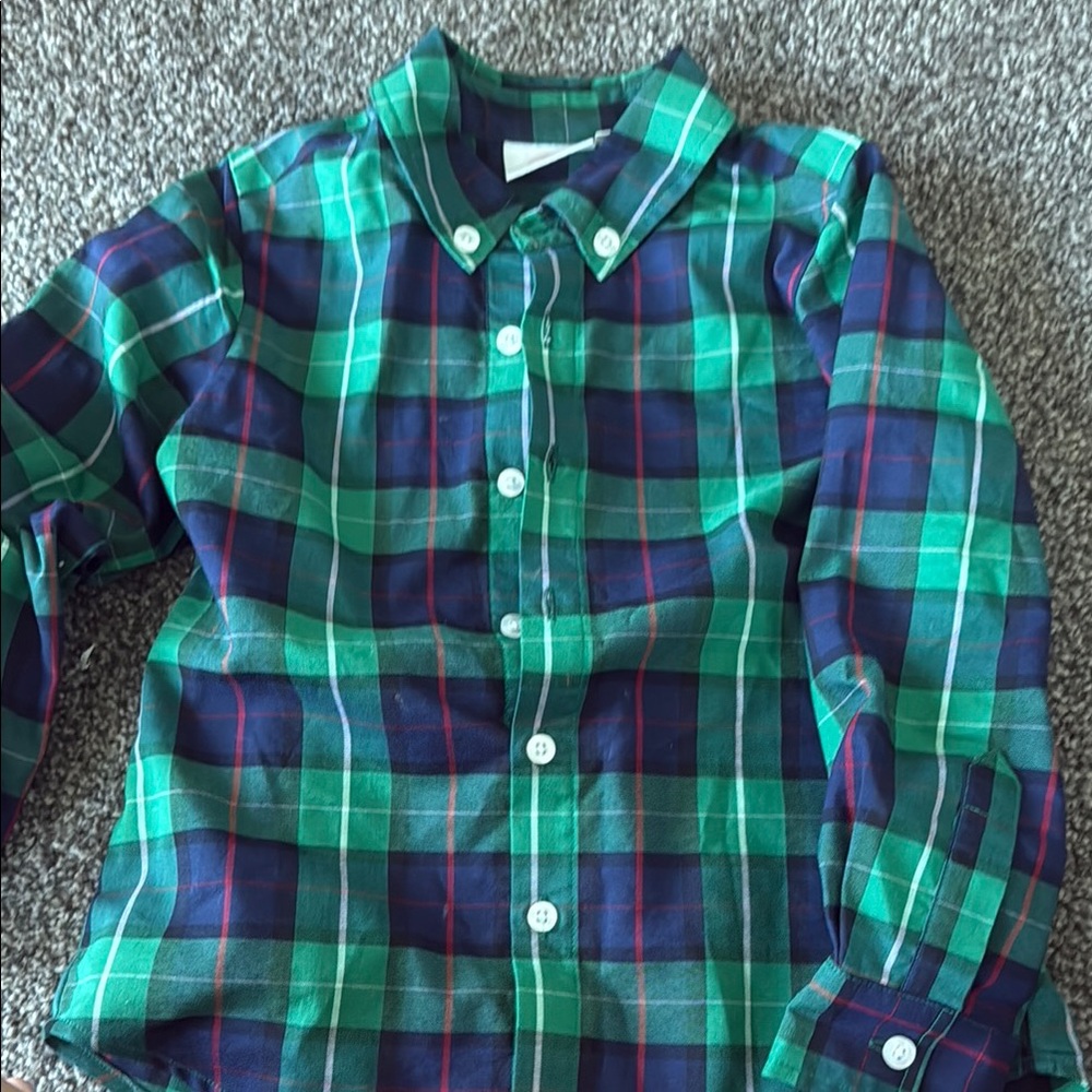 Vibrant Green and Blue Plaid Button Down Shirt